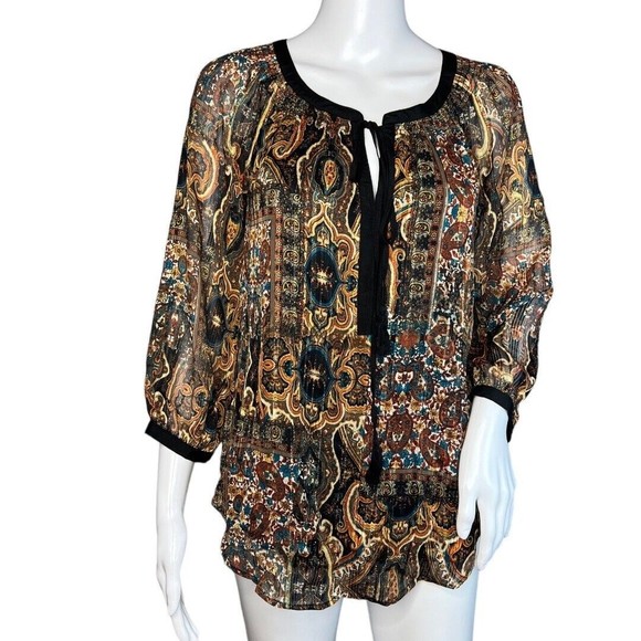 Anthropologie Tops - Anthropologie Meadow‎ Rue Blouse Womens Small Black Gold Paisley Marya Peasant